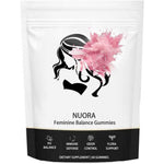 Nuora Feminine Balance Gummies front packaging showing Hawaiian Pineapple flavor.