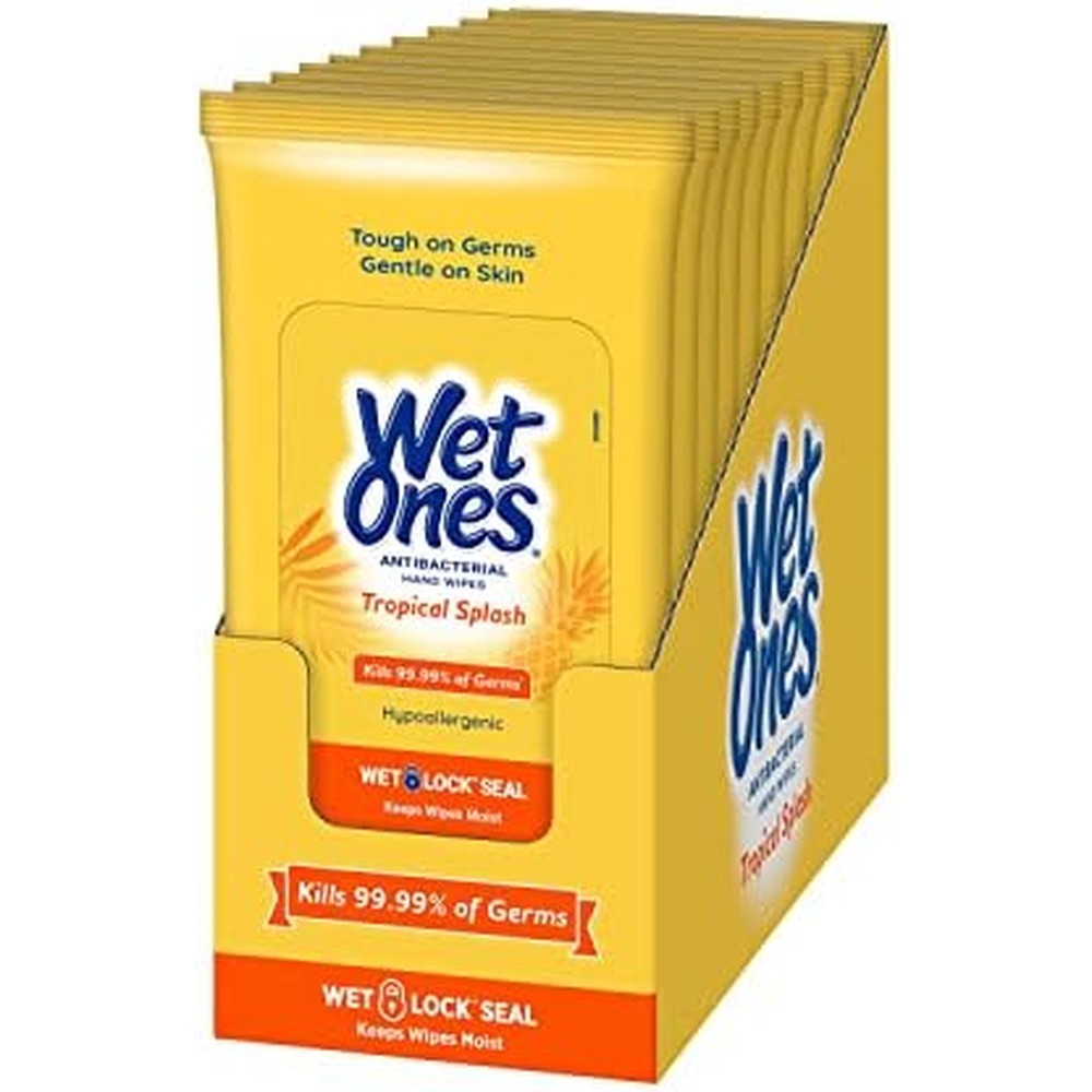 Wet Ones antibacterial hand wipes tropical splash front view packaging