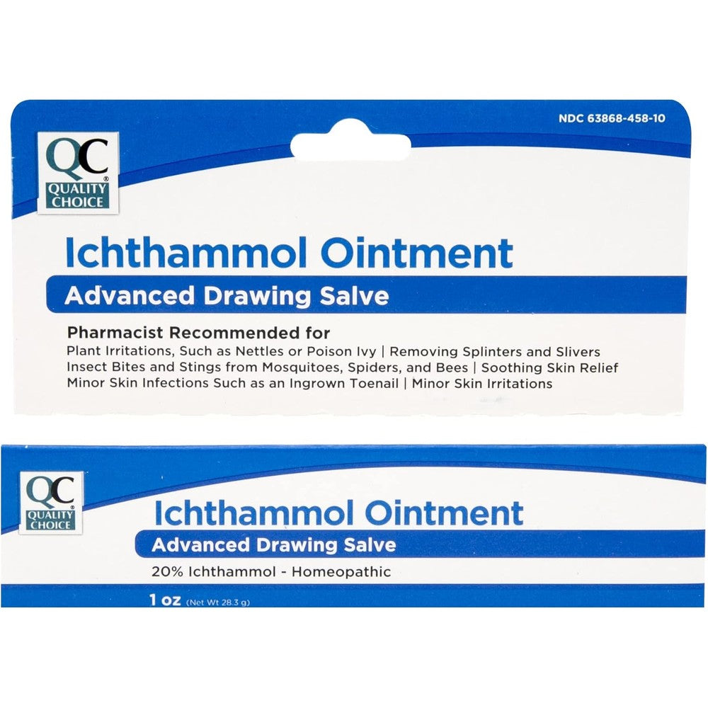 Quality Choice Ichthammol Ointment 20 percent drawing salve front view for splinter removal.