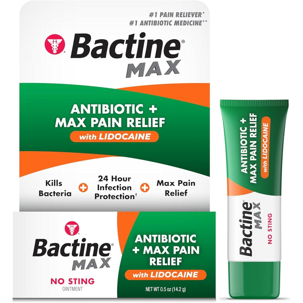 Bactine MAX Antibiotic and Pain Relieving Ointment front view packaging