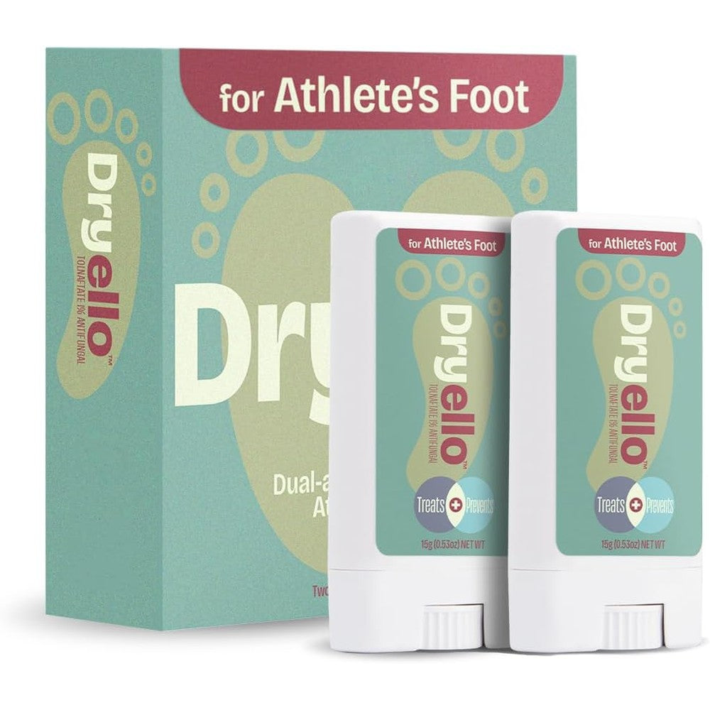 Dryello athlete's foot protective stick showing the protective cap and twisting dial for targeted application.