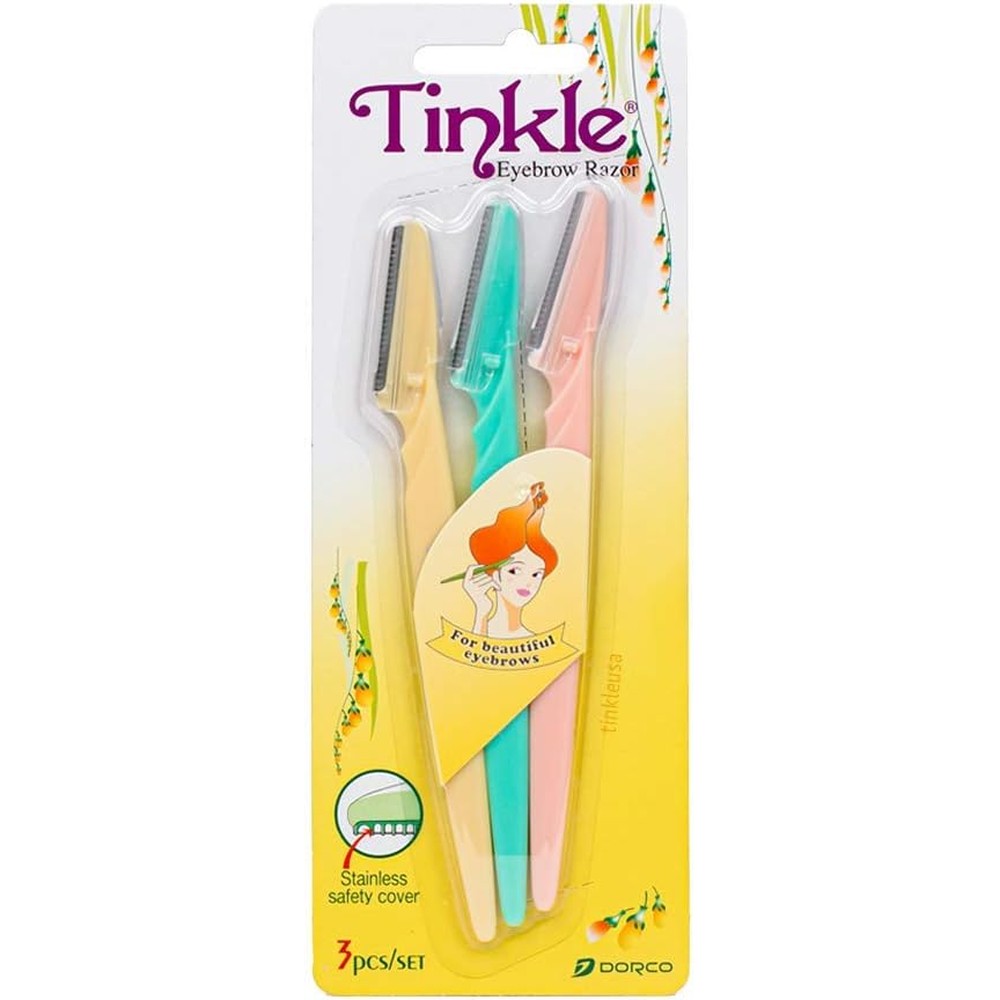Dorco Tinkle Dermaplaning Tool front view showing 3 pack