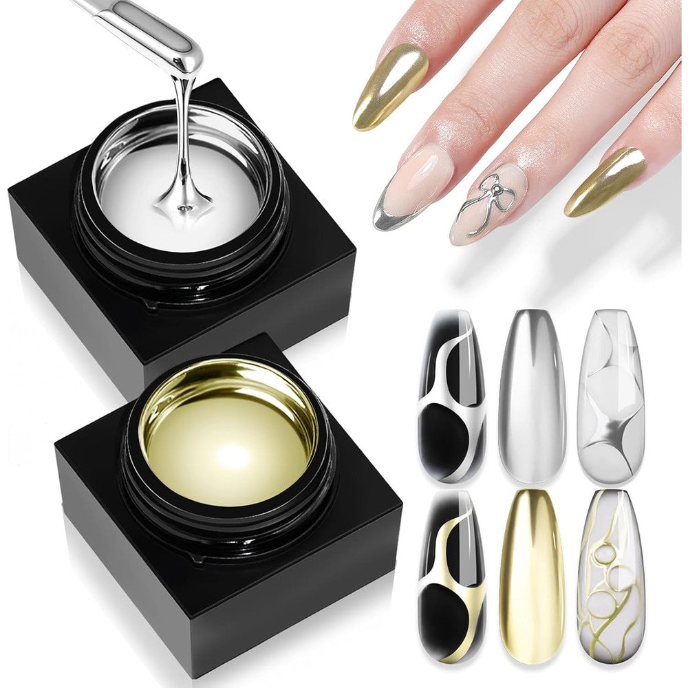 Saviland Metallic Gel Nail Polish Set silver and gold chrome bottles front view