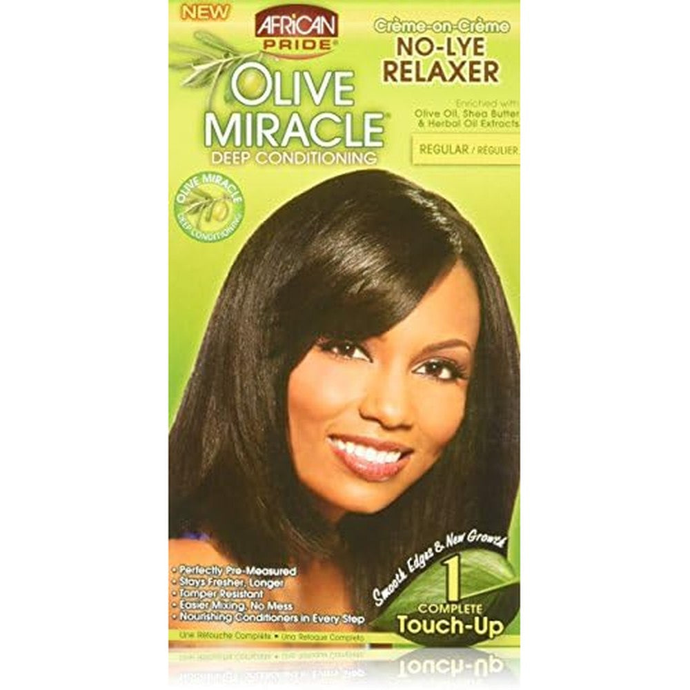 African Pride Olive Miracle One Touch-Up Kit Regular front view displaying imported packaging details