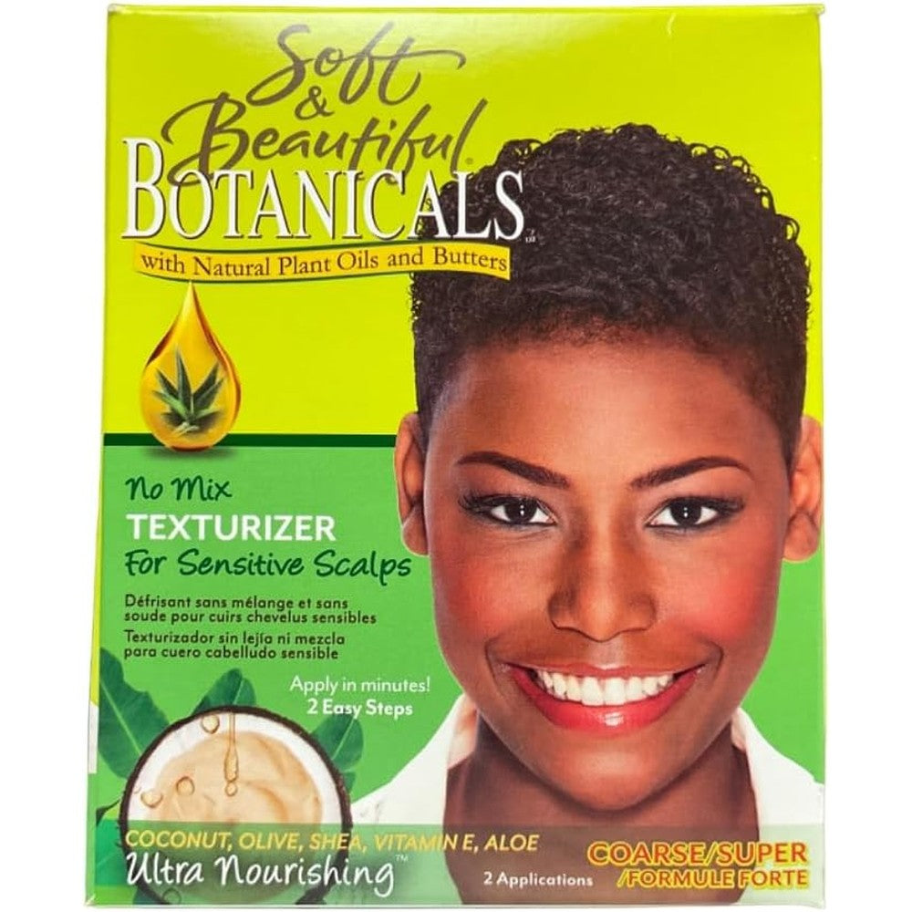 Soft And Beautiful Botanicals Texturizer Coarse kit front view showcasing USA imported packaging.