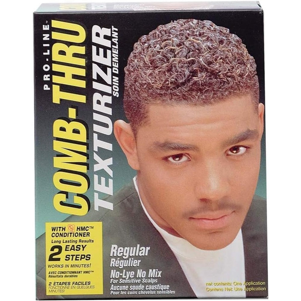 Proline Comb-Thru Regular Texturizer kit box front view showcasing authentic packaging for shorter hair styles.