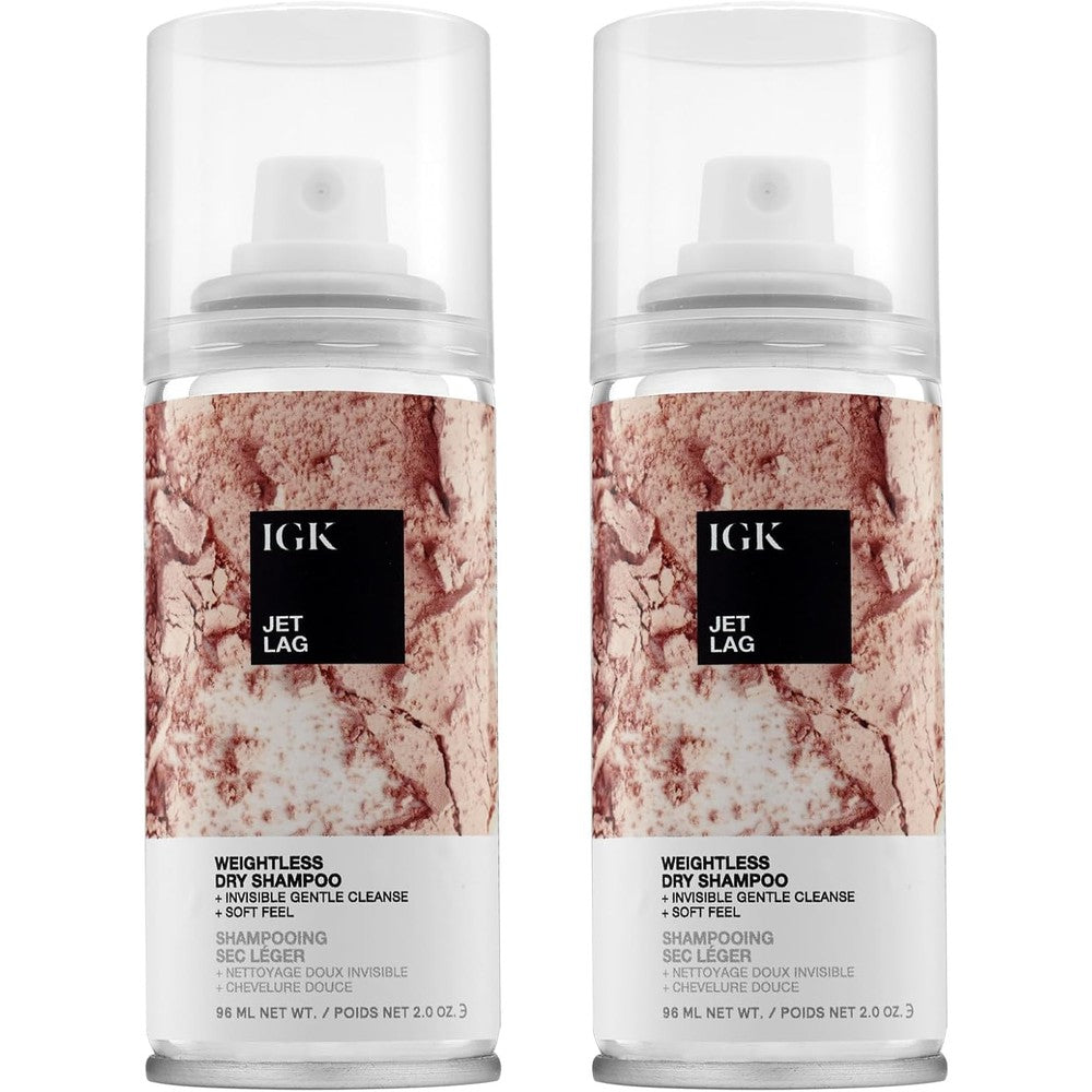 IGK Jet Lag Invisible Dry Shampoo travel size two pack front view