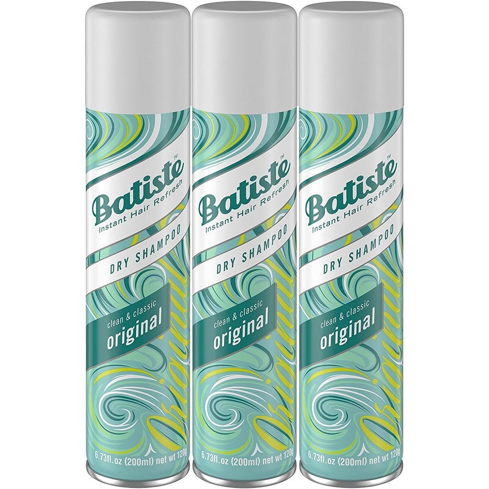 Batiste Dry Shampoo Original Fragrance front view three pack for oil absorption