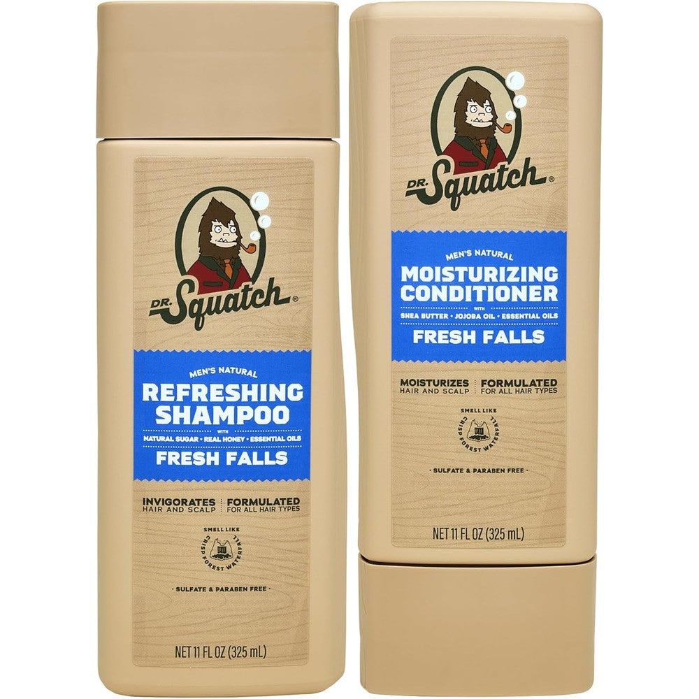 Dr. Squatch Fresh Falls Men's Shampoo and Conditioner bundle front view showing packaging.