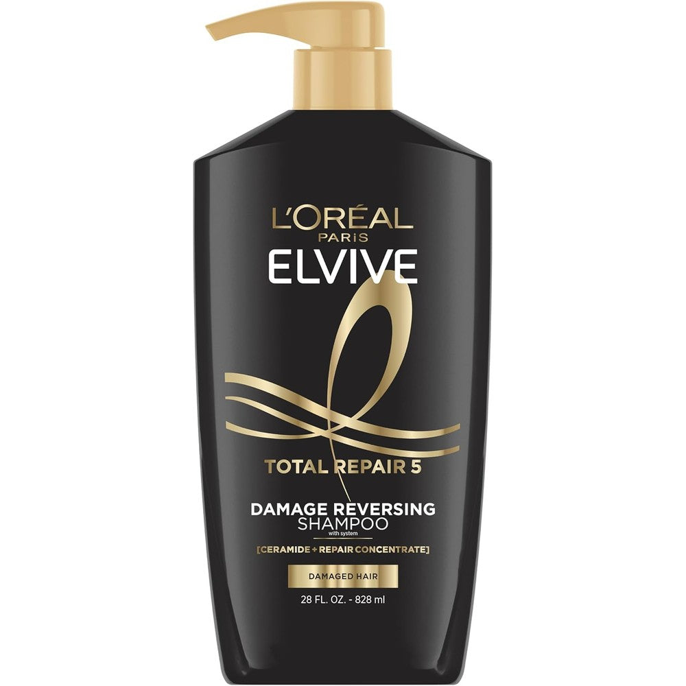 L'Oreal Paris Elvive Total Repair 5 Repairing Shampoo front view bottle for damaged hair care