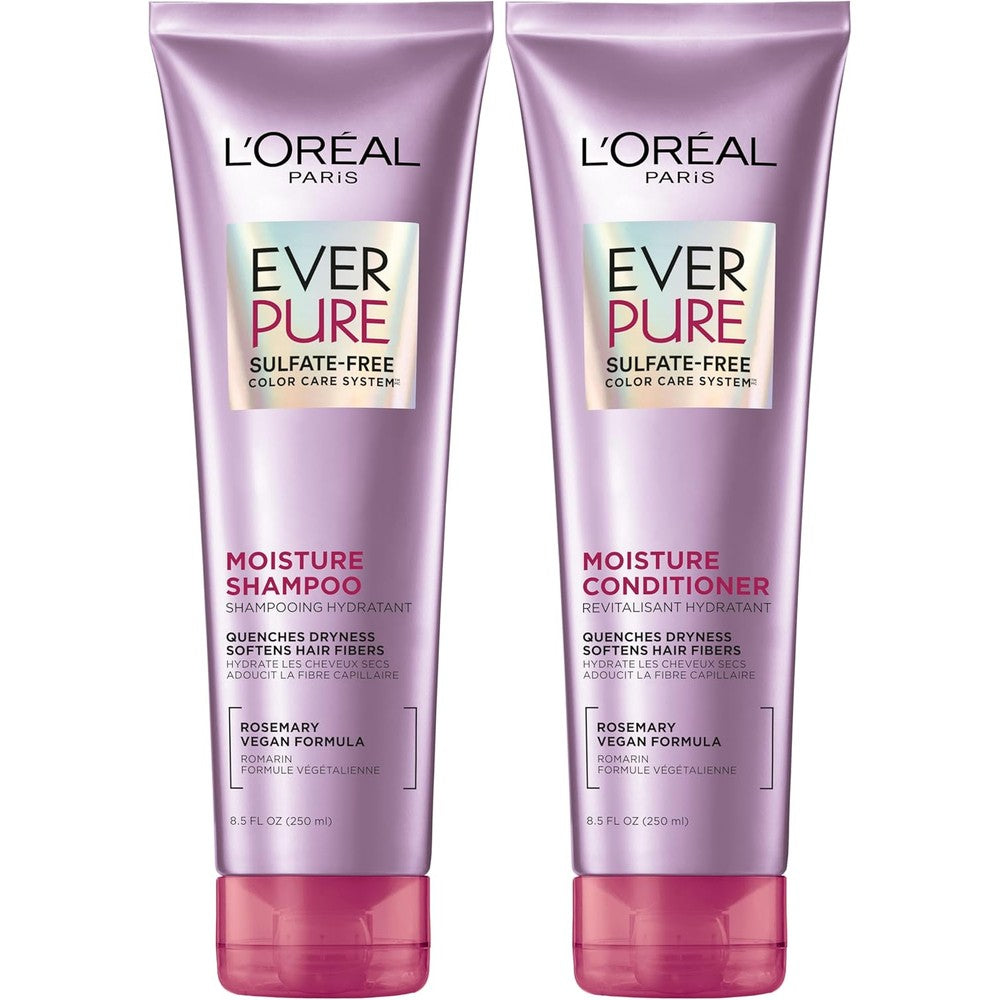 L'Oreal Paris EverPure Moisture Sulfate Free Shampoo and Conditioner Kit front view showing packaging details.