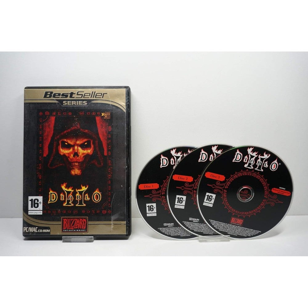 Blizzard Diablo II PC gaming CD front view showing original Best Seller Series cover artwork for classic action role playing game enthusiasts.