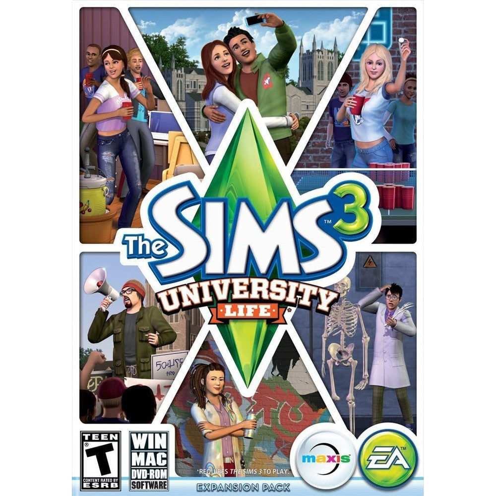 Electronic Arts The Sims 3 University Life PC game expansion pack front view authentic import