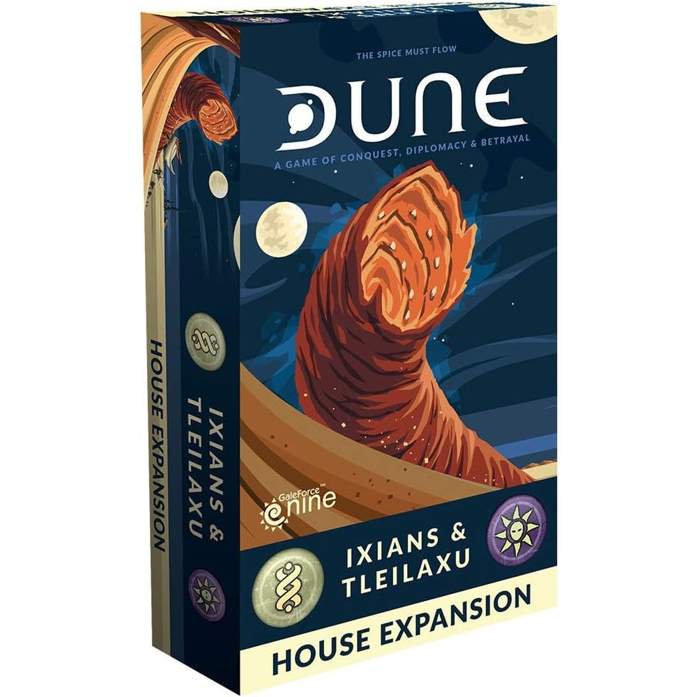 Gale Force Nine Dune Ixians and Tleilaxu House Expansion box front view showing authentic sci-fi tabletop strategy components.