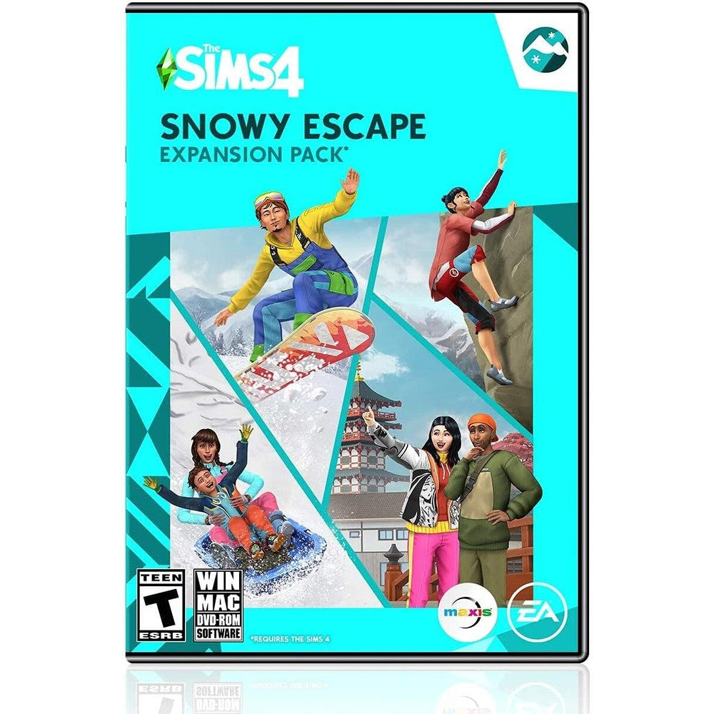 Electronic Arts The Sims 4 Snowy Escape Expansion Pack PC front view cover art showcasing mountain peak.