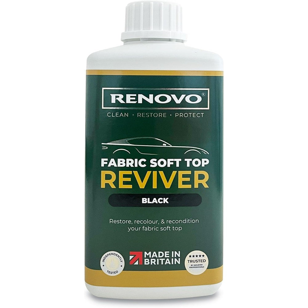 Renovo Fabric Soft Top Reviver Black 500ml bottle front view premium car detailing product