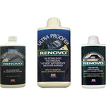 Renovo Triple Cleaning Kit front view of three bottle set for blue fabric convertible car roof maintenance.