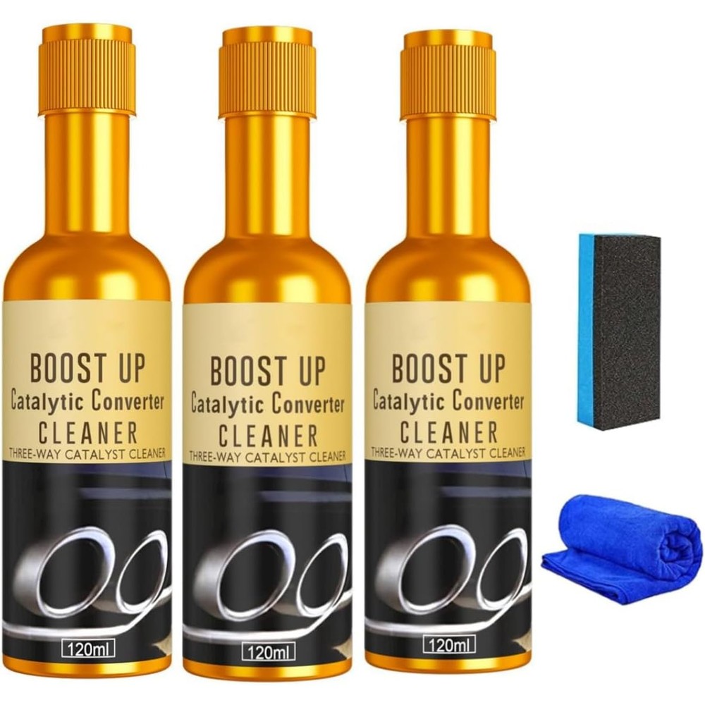 KDGENG Catalytic Converter Cleaner three pack front view showing product bottles for engine maintenance.