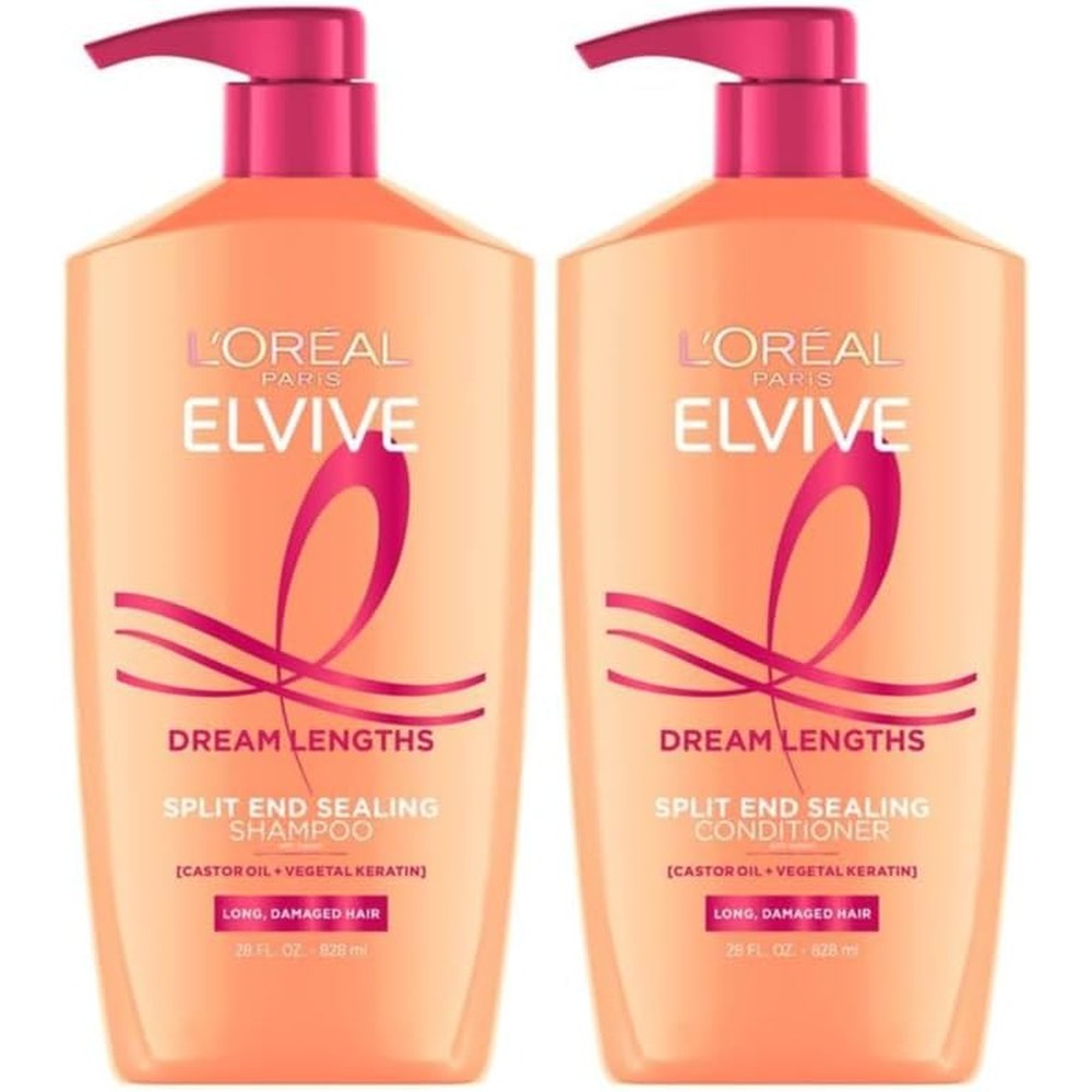 L'Oreal Paris Elvive Dream Lengths Shampoo and Conditioner front view for hair repair