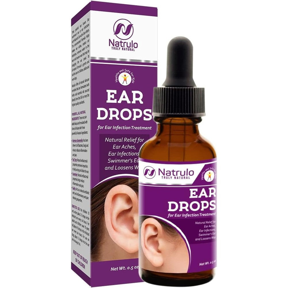 Natrulo Natural Organic Ear Drops front view for ear infection relief.