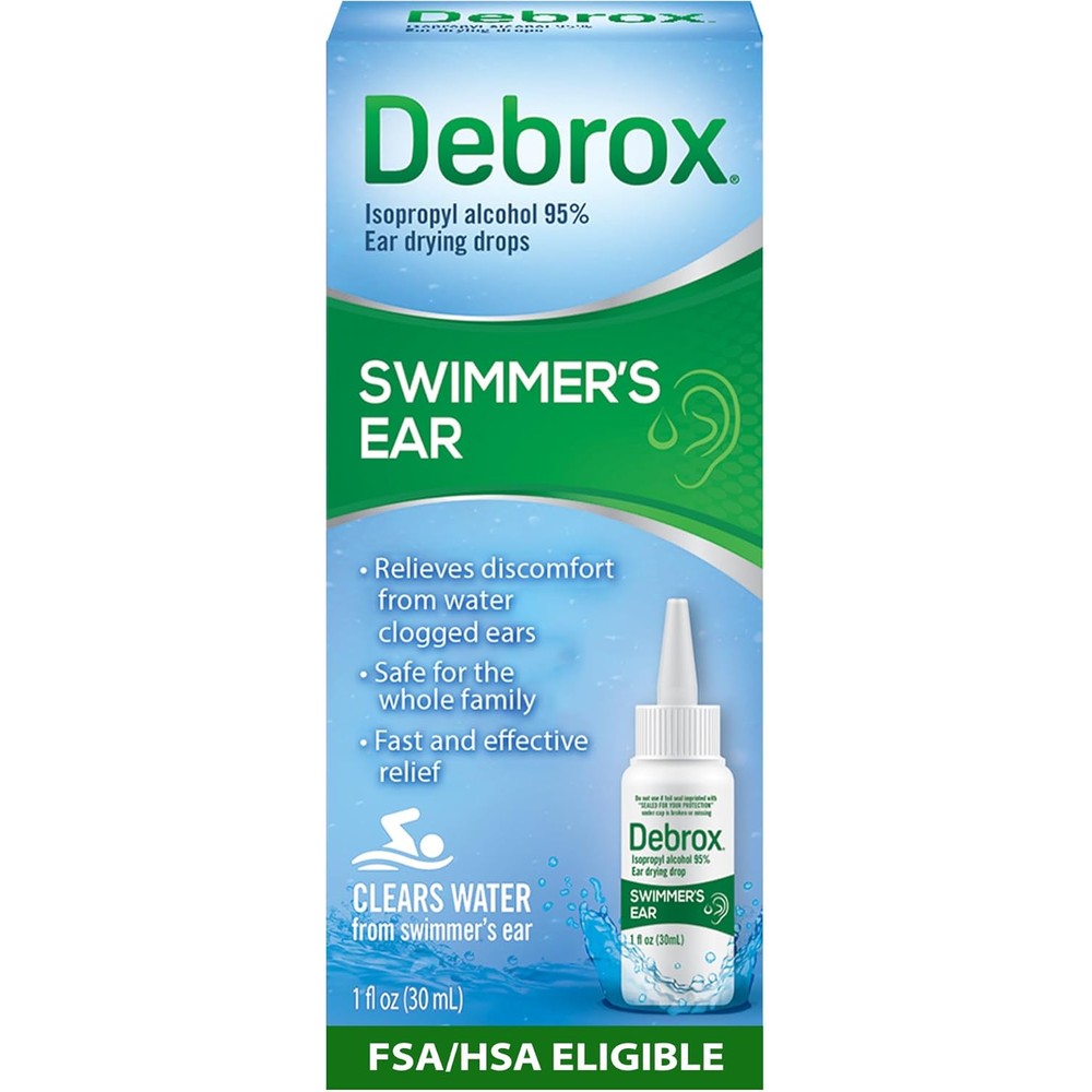 Debrox Swimmer's Ear Relief Ear Drying Drops front view for water clogged ears.