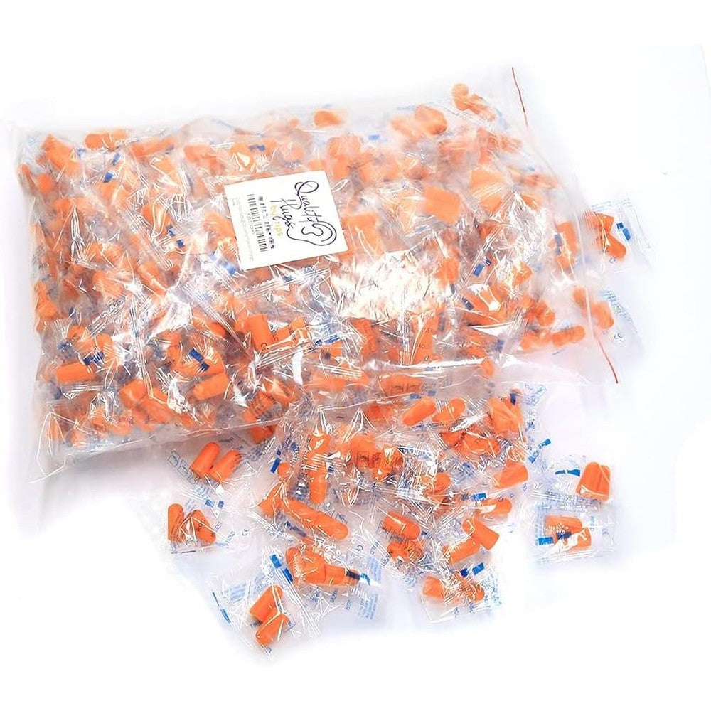 Quality Plugs by Rips foam earplugs 200 pair front view package showcasing orange noise reduction earplugs