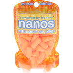 HEAROS Nanos extra small noise cancelling foam ear plugs front packaging view showing orange earplugs