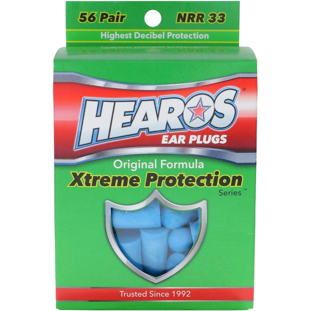 HEAROS Xtreme Protection Series Ear Plugs front view 56 pair box noise reduction