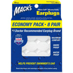Mack's Pillow Soft Silicone Earplugs 8 pair pack front view for noise reduction