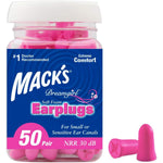 Mack's Dreamgirl Soft Foam Earplugs 50 pair pack front view for noise reduction.
