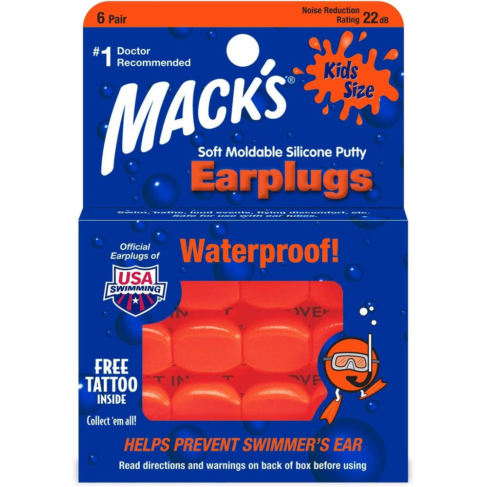 Mack's Kids Soft Moldable Silicone Putty Ear Plugs 6 pair pack front view