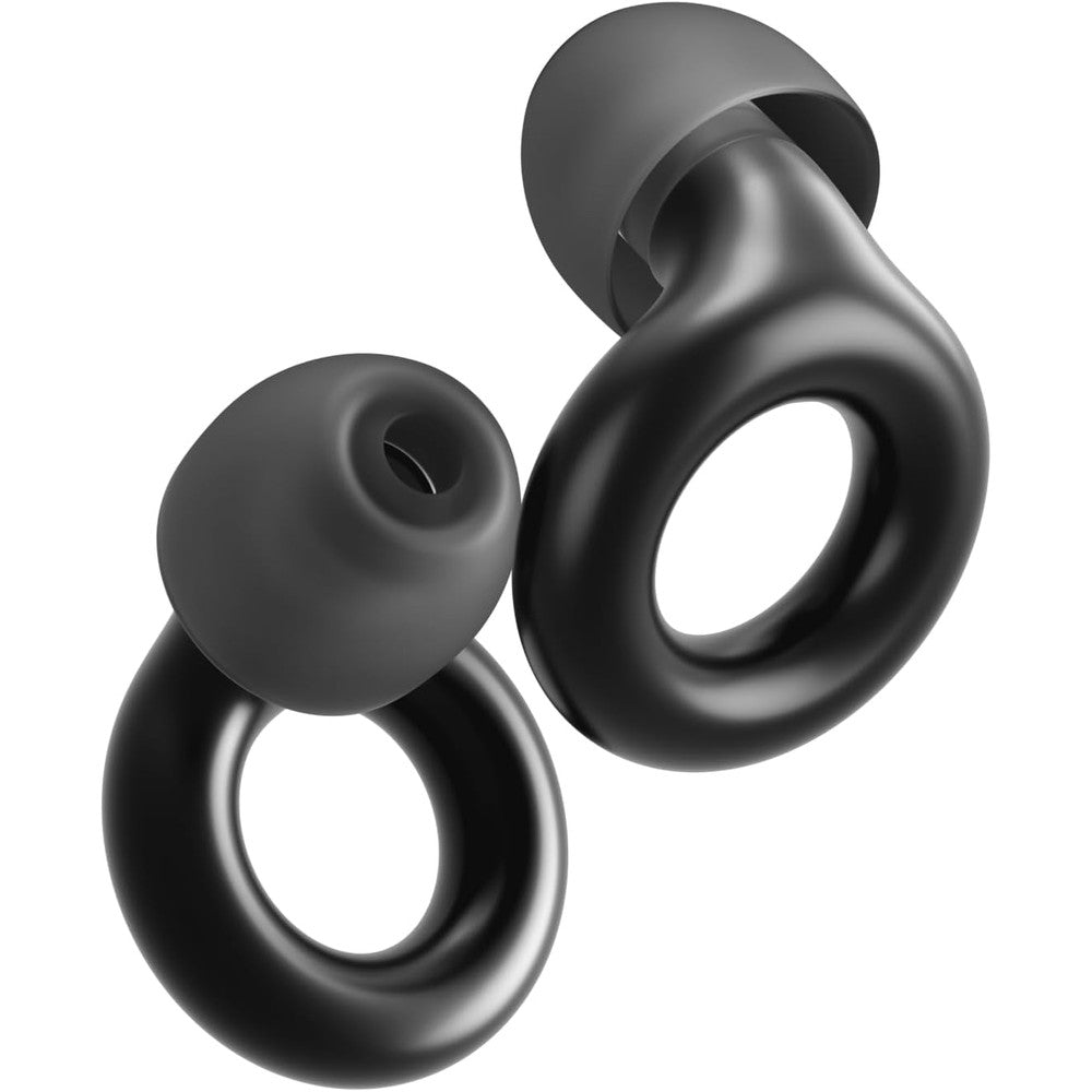 Loop Experience 2 high fidelity earplugs black front view showcasing stylish loop design.