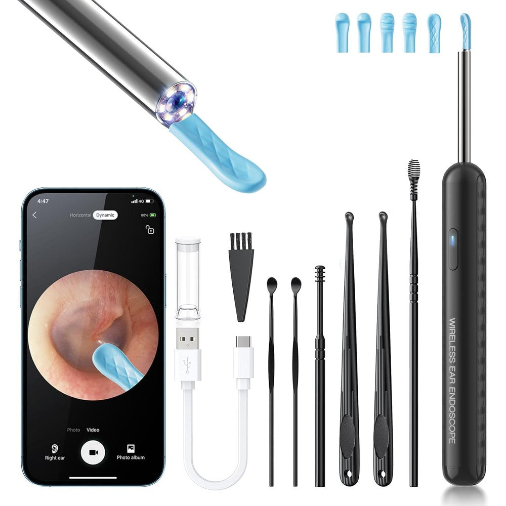 AIFINI Ear Wax Removal Tool front view showing the 1080P HD camera lens.