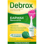 Debrox Ear Wax Removal Kit front view showing bottle and bulb syringe for ear cleaning