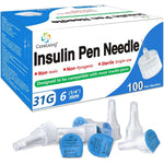 CareLiving Insulin Pen Needle 31G 6mm front view of the 100 count box.