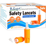 Pip Pro Comfort Safety Lancets 100 count front packaging view for authentic diabetes testing supplies.