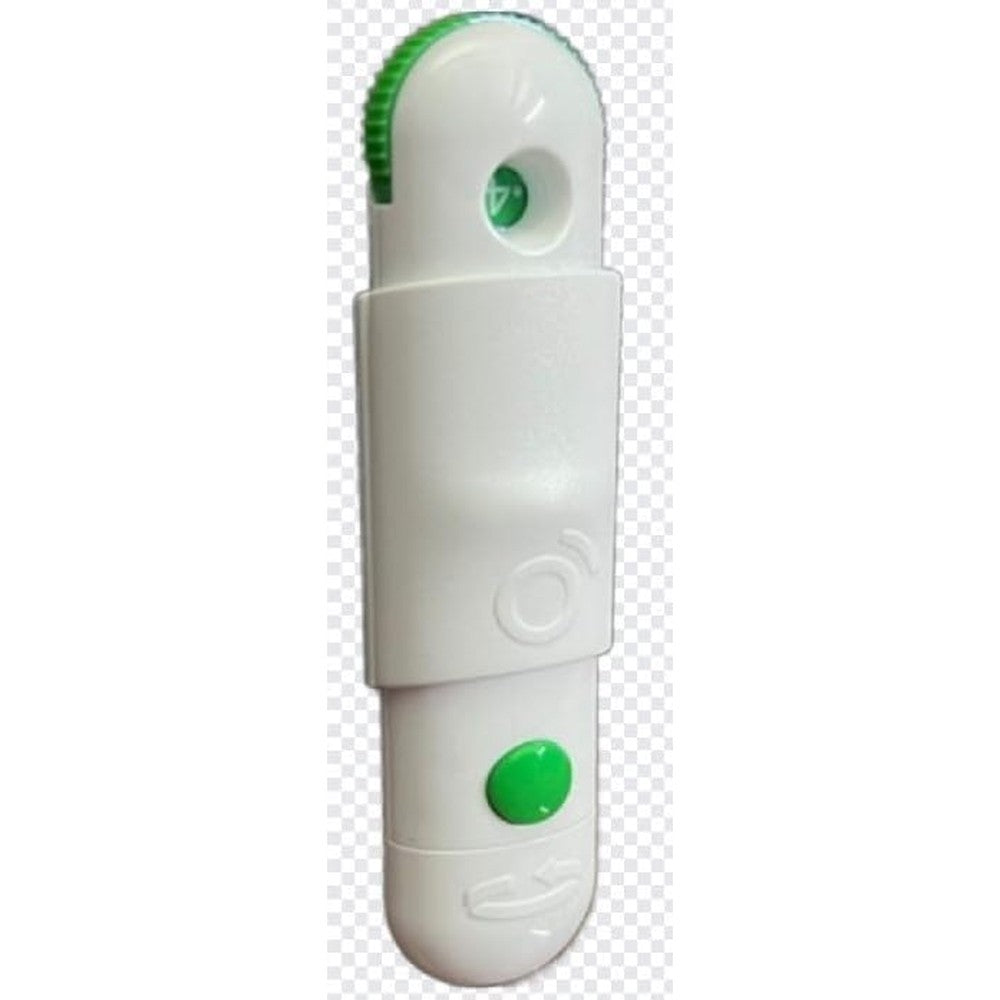 OneTouch Delica Plus lancing device front view for painless blood glucose testing.