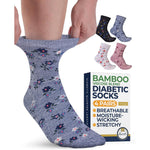 Pembrook Ankle Diabetic Socks 4 pack front view showing floral patterns.