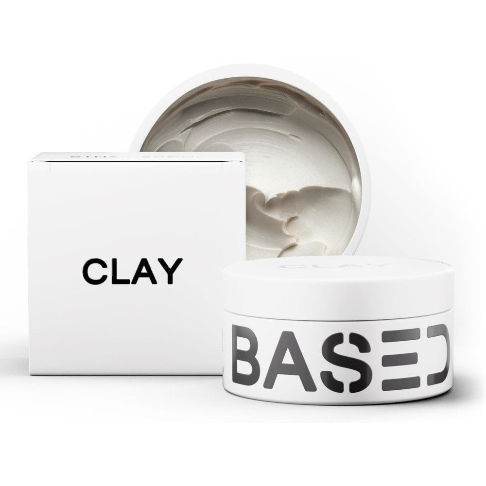 Based Bodyworks Hair Clay front view container highlighting strong hold texturizing formula