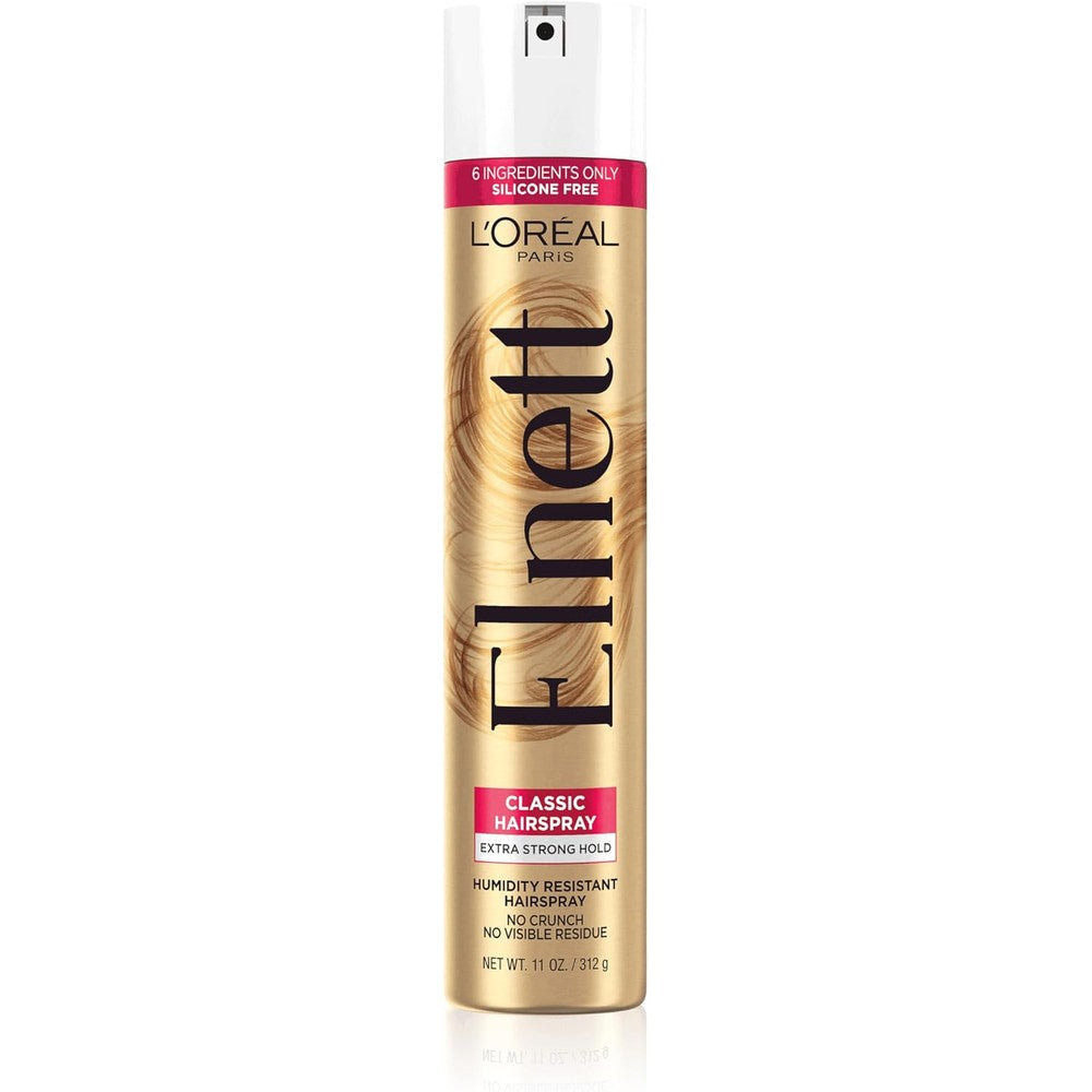 L'Oreal Paris Elnett Satin Hairspray front view extra strong hold for salon styling