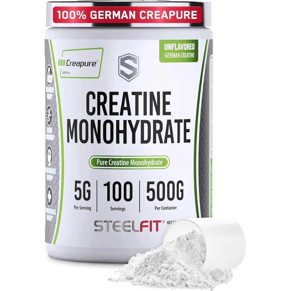SteelFit Creapure Creatine Monohydrate Powder container front view