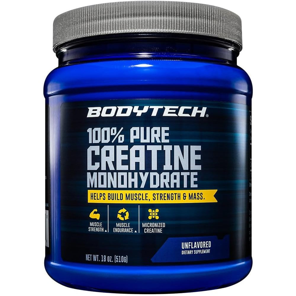 BodyTech 100 Percent Pure Creatine Monohydrate Powder front view container