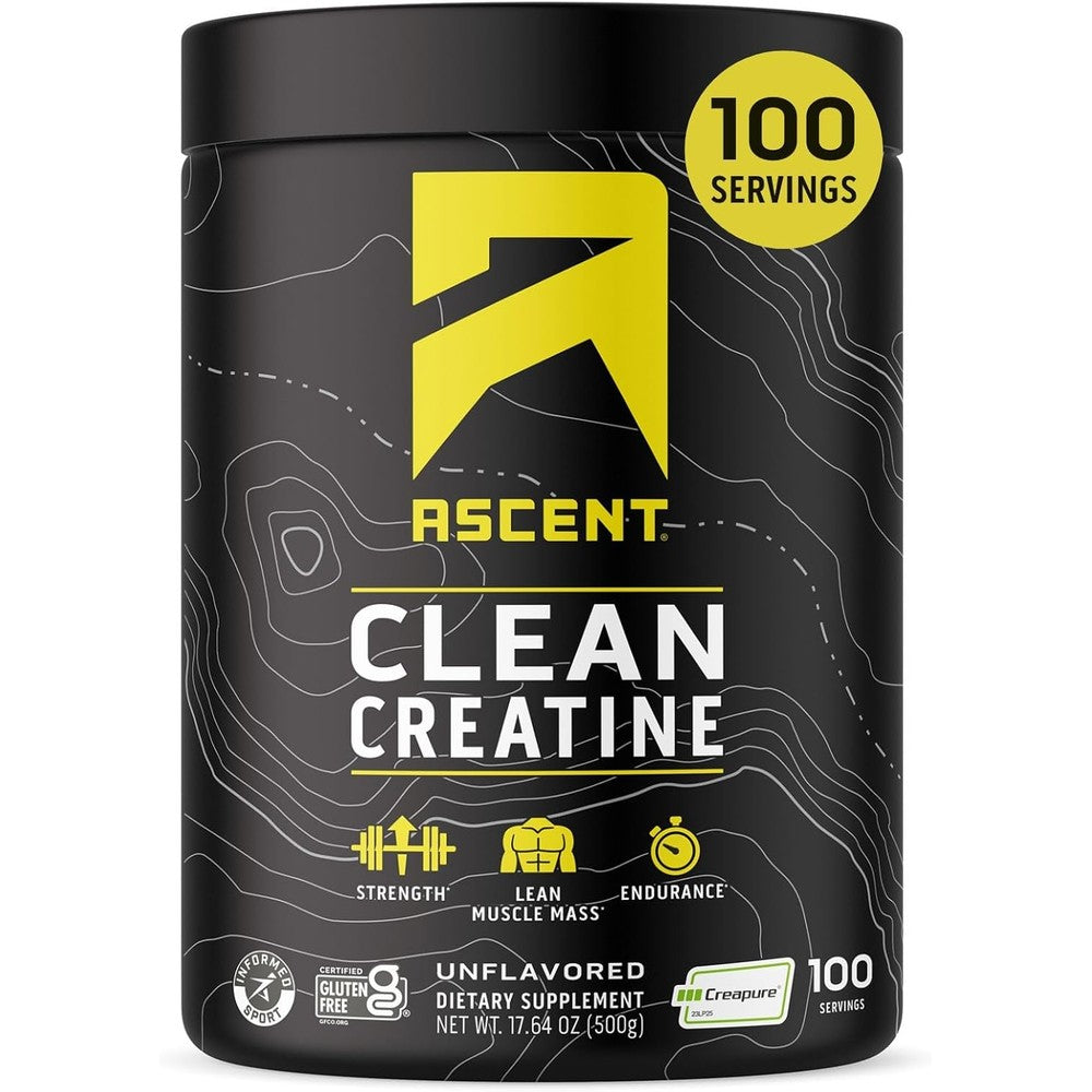 Ascent Clean Creatine Monohydrate Powder front view container