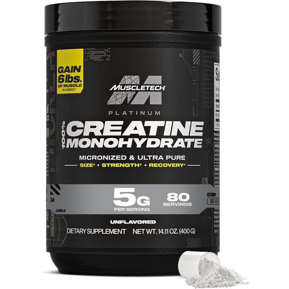 MuscleTech Platinum 100 Percent Creatine Monohydrate front view tub