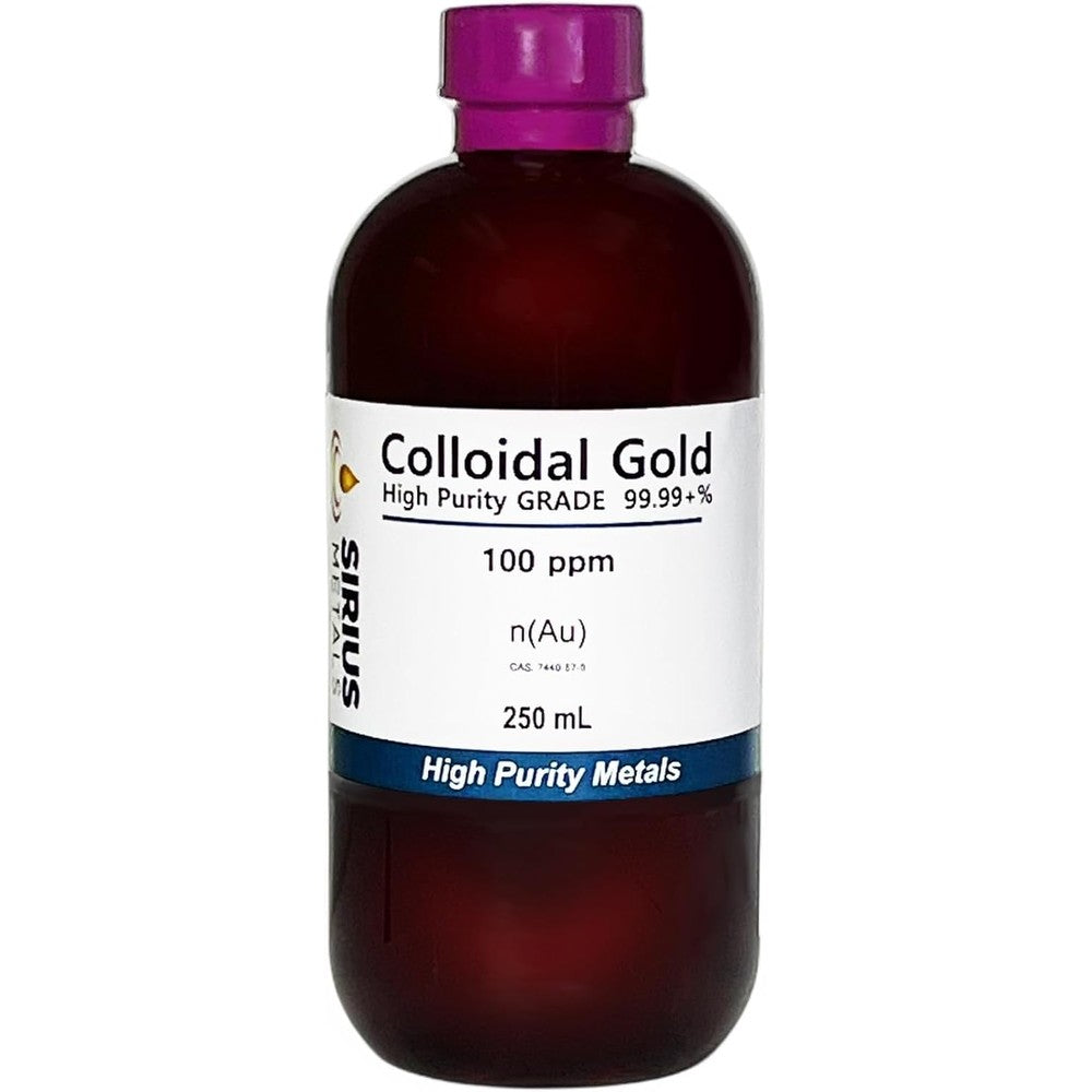 Sirius Metals Gold Nanoparticle Solution clear bottle front view