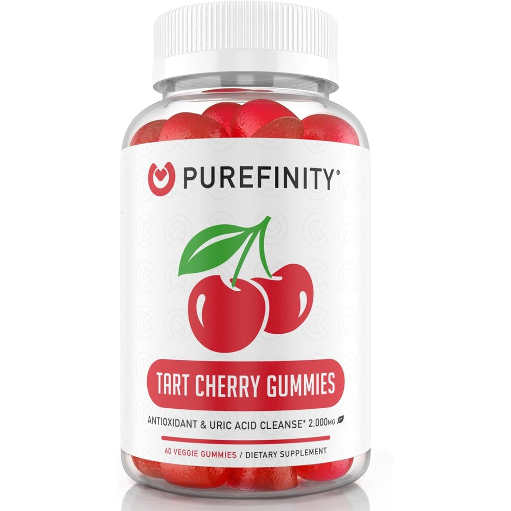 Purefinity Tart Cherry Gummies bottle front view for uric acid support