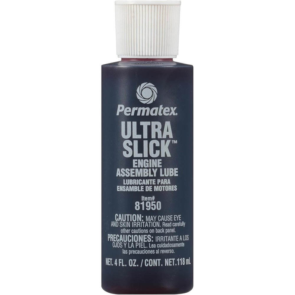 Permatex Ultra Slick Engine Assembly Lube 4 fluid ounces red bottle front view