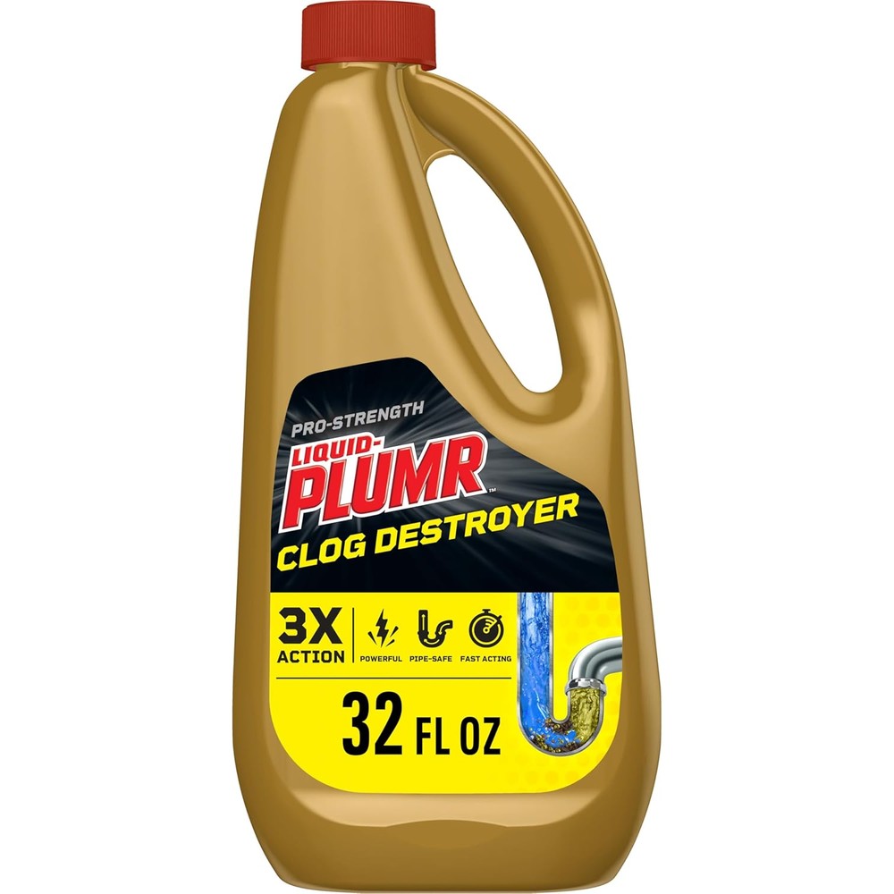 Clorox Liquid-Plumr Pro-Strength Clog Destroyer 32 Fluid Ounce bottle front view for heavy duty drain cleaning.