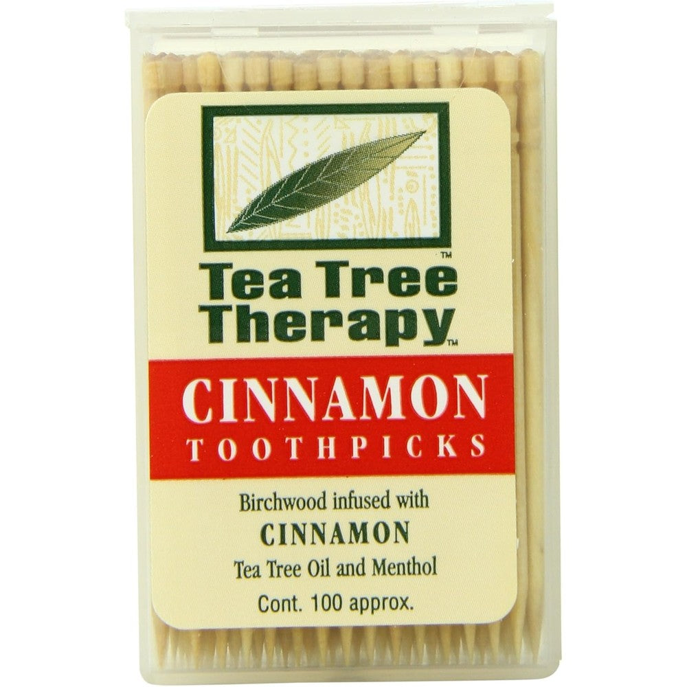 Tea Tree Therapy Cinnamon Toothpicks 100 Count front view packaging