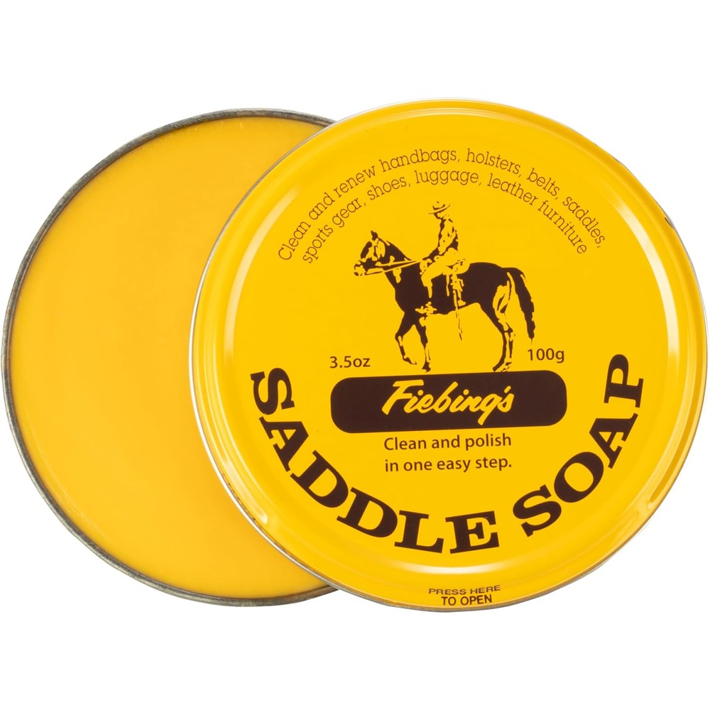 Fiebing's Yellow Saddle Soap 3.5 ounce tin front view authentic leather cleaner